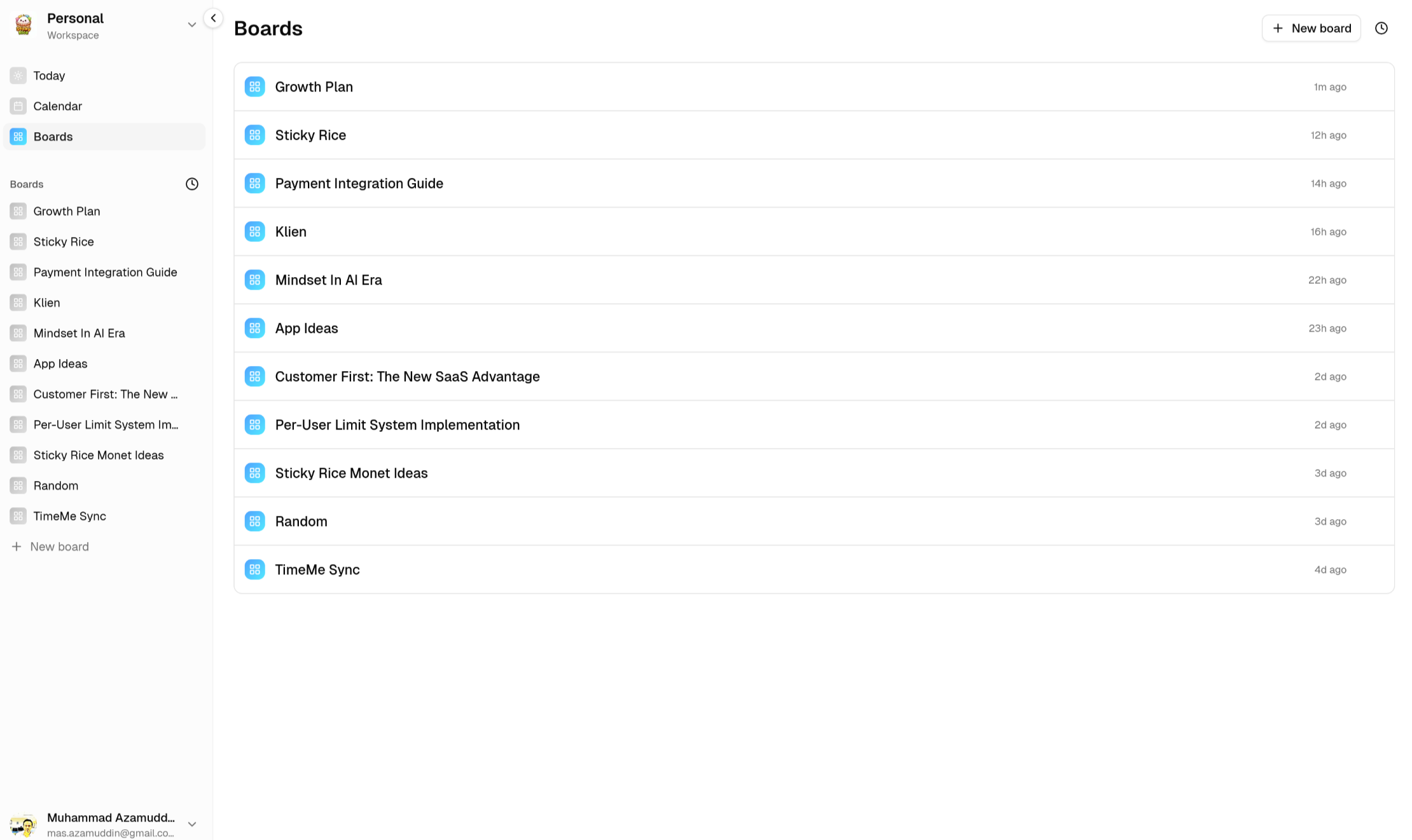 Sticky Rice app - Boards list