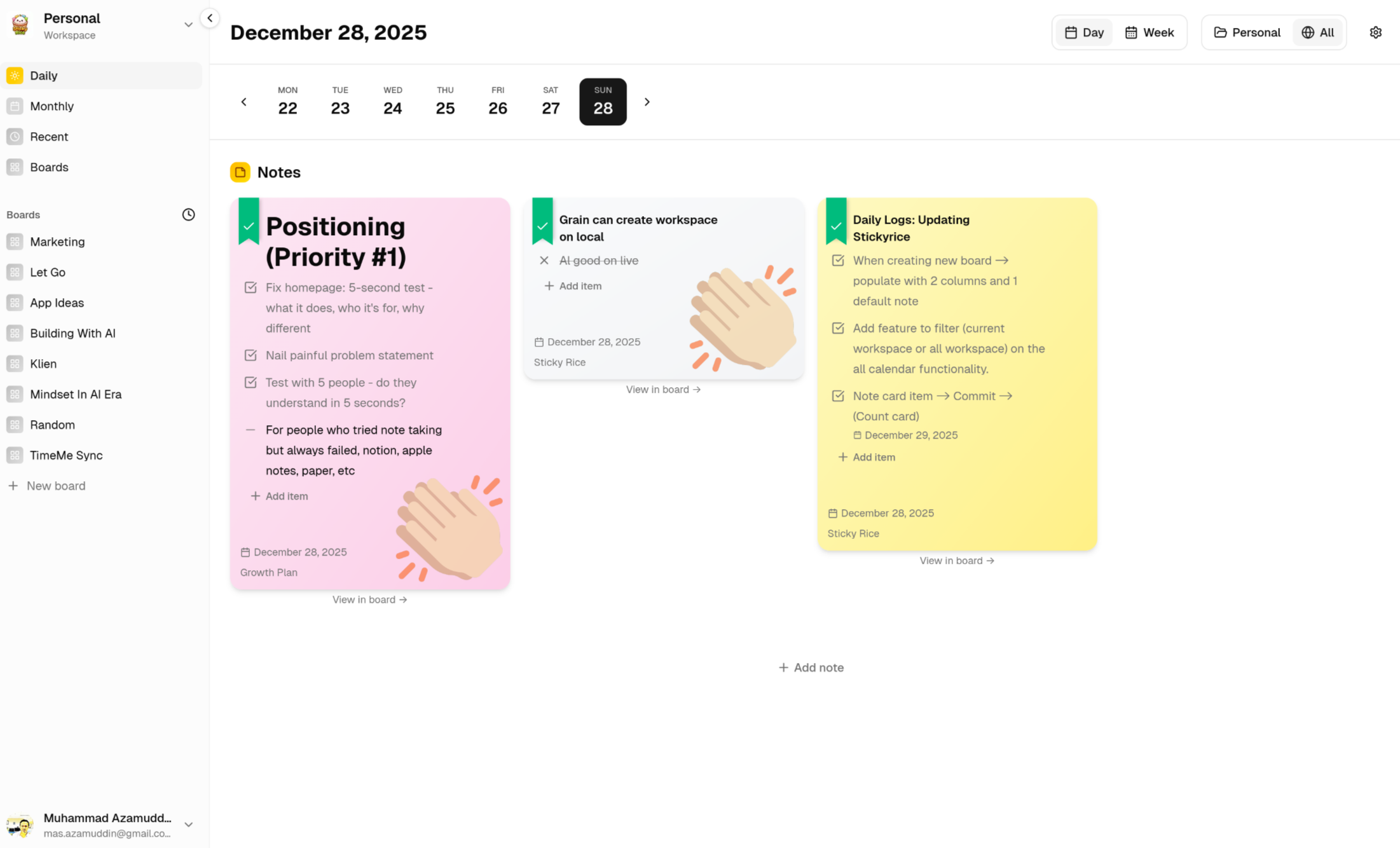 Sticky Rice app - Daily view with calendar